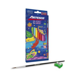 Colores Largos Acuarelables Artesco + Pincel + Sacapunta X 12 Und