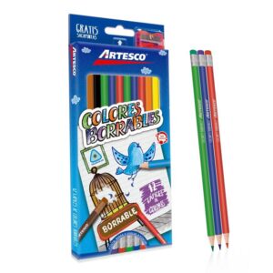 Colores Largos Borrables Artesco Triangulares + Tajador X 12 Und