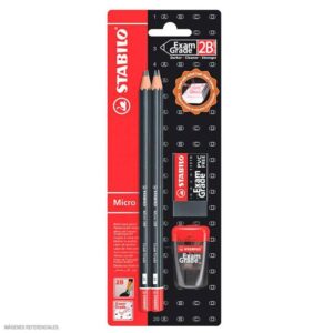 Lápiz 2B Grafito Stabilo Exam Grade + Borrador + Tajador