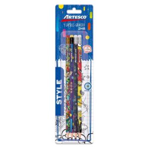 Lápiz Hb Artesco Motivos Con Borrador Blíster X 4 Und
