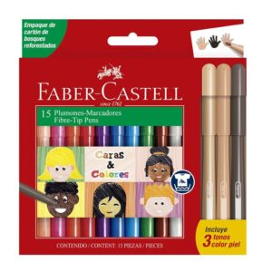 Plumón Delgado Faber Castell Fiesta 45 Caras & Colores X 15 Und