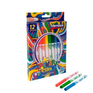 Plumón Delgado Artesco Power Tips Punta Cónica X 12 Und