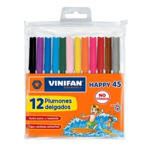 Plumón Delgado Vinifan Happy 45 Estuche Zipper X 12 Und