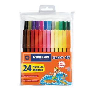 Plumón Delgado Vinifan Happy 45 Estuche Zipper X 24 Und