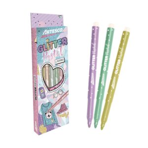 Plumón Delgado Artesco Glitter Pastel X 6 Und