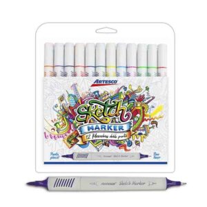 Plumón Delgado Artesco Sketch Marker Doble Punta X 12 Und