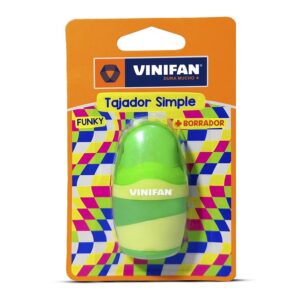 Tajador Simple De Plástico Vinifan Funky Con Depósito + Borrador Surtido X 1 Und