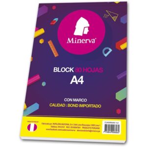 Block Cuadrimax Minerva A4 2 Perforaciones 80 Hojas